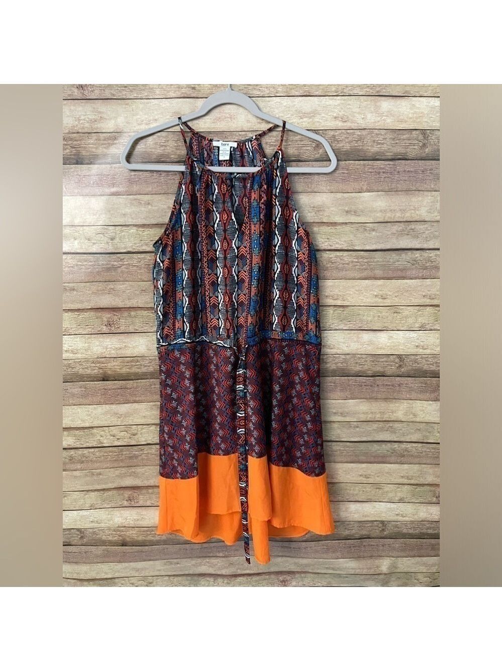 Bar III Women's Summer Sleeveless Halter Geometric Pattern Dress Midi Size Small
